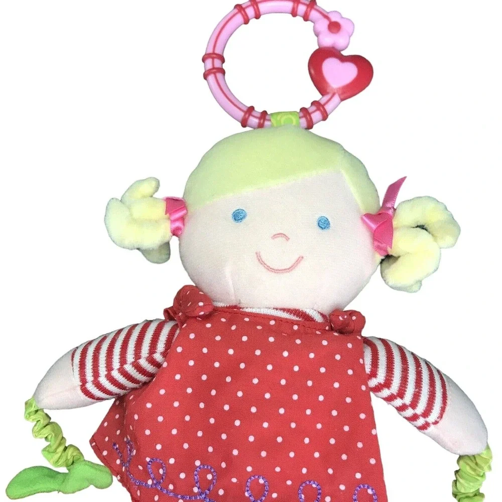 Prestige Baby Lovie Blonde Red Polka Dot Dress Squeak Strawberry Heart Teether